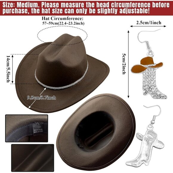 Cowgirl Hat and Earrings Set Polyester Rhinestone Western Accessories main image 4